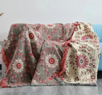 Reversible Scandinavian Throw, Bird Print Design