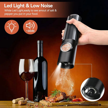 Sleek Electric Salt and Pepper Mill, Rechargeable Design