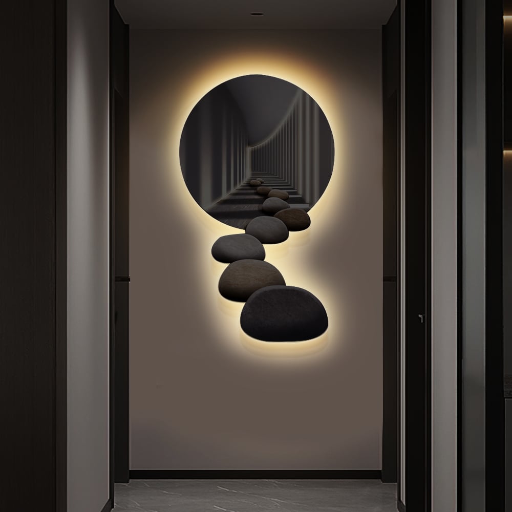 LED Wall Art With Stone Abstract Design  Modern Acrylic Decor