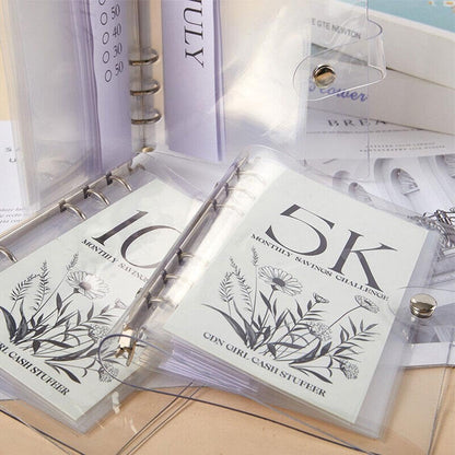 12-Month Envelopes Money Saving Challenge Binder  PVC Loose-Leaf Savings Organizer