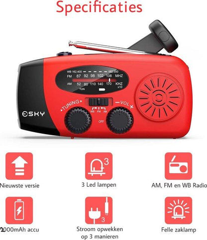 Portable Solar Radio, Multi-Functional Dynamo with Power Bank and LED Flashlight