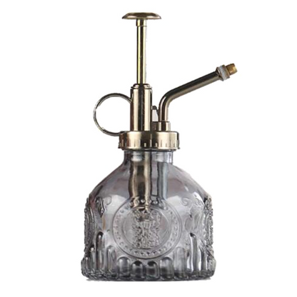 Vintage Embossed Glass Bottle, Metal Nozzle