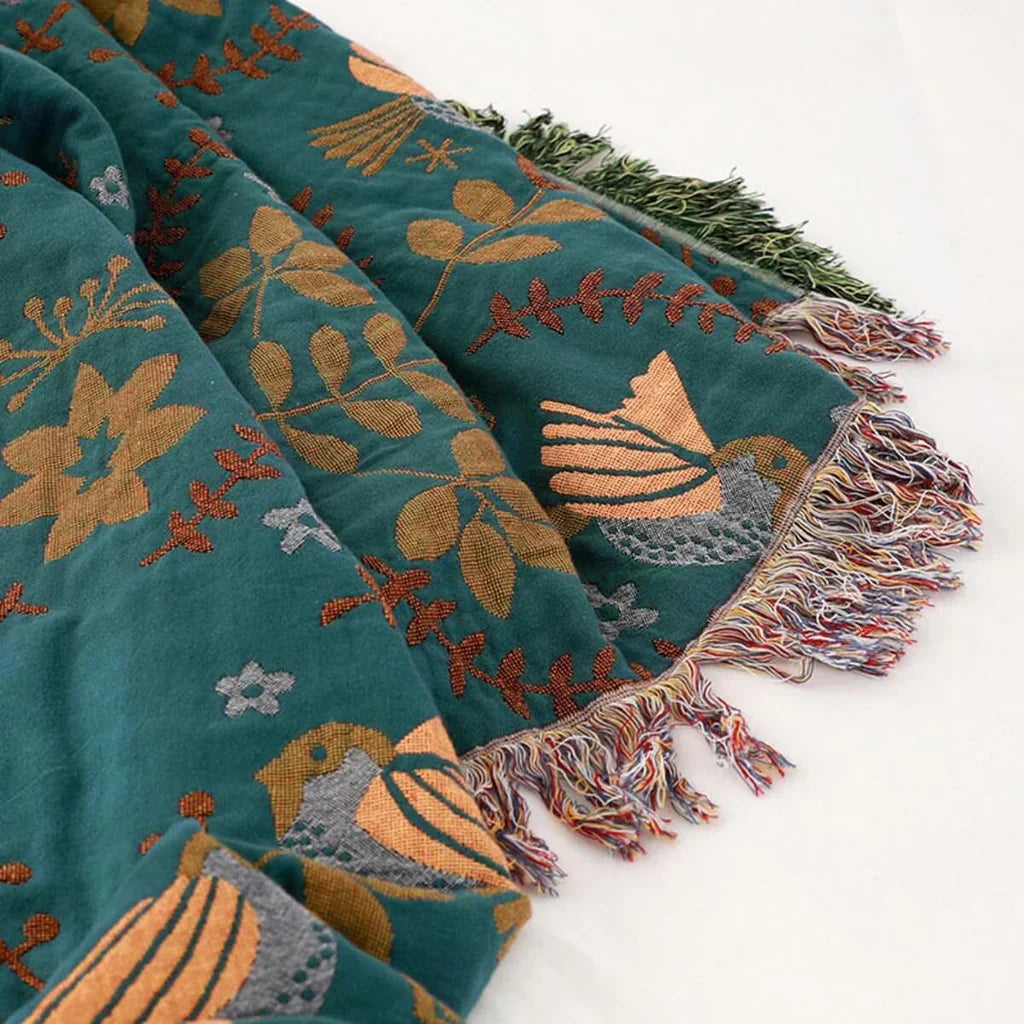 Reversible Scandinavian Throw, Bird Print Design
