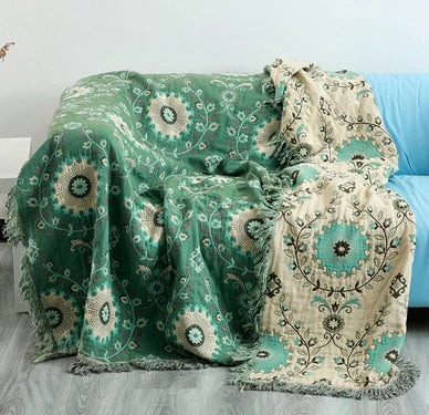 Reversible Scandinavian Throw, Bird Print Design