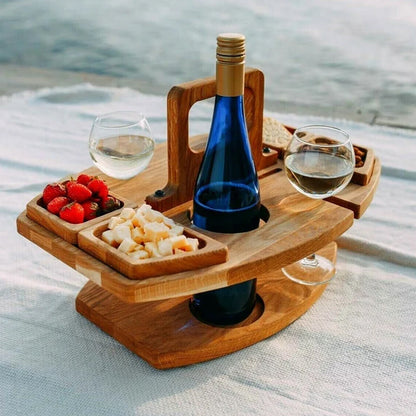 Portable Wooden Wine Picnic Table Foldable Stylish