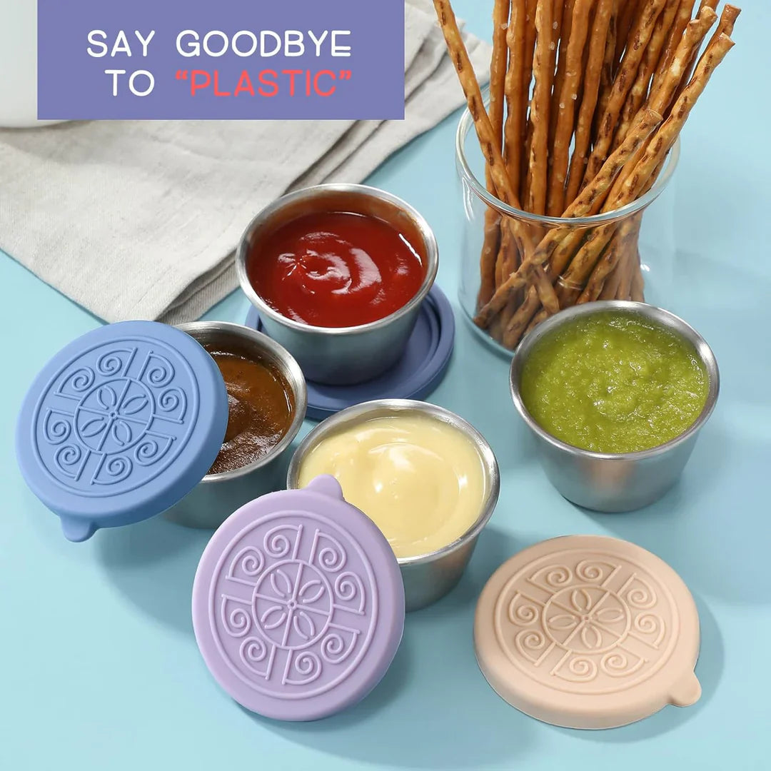 Sealable stainless steel sauce containers, durable design (set of 6)