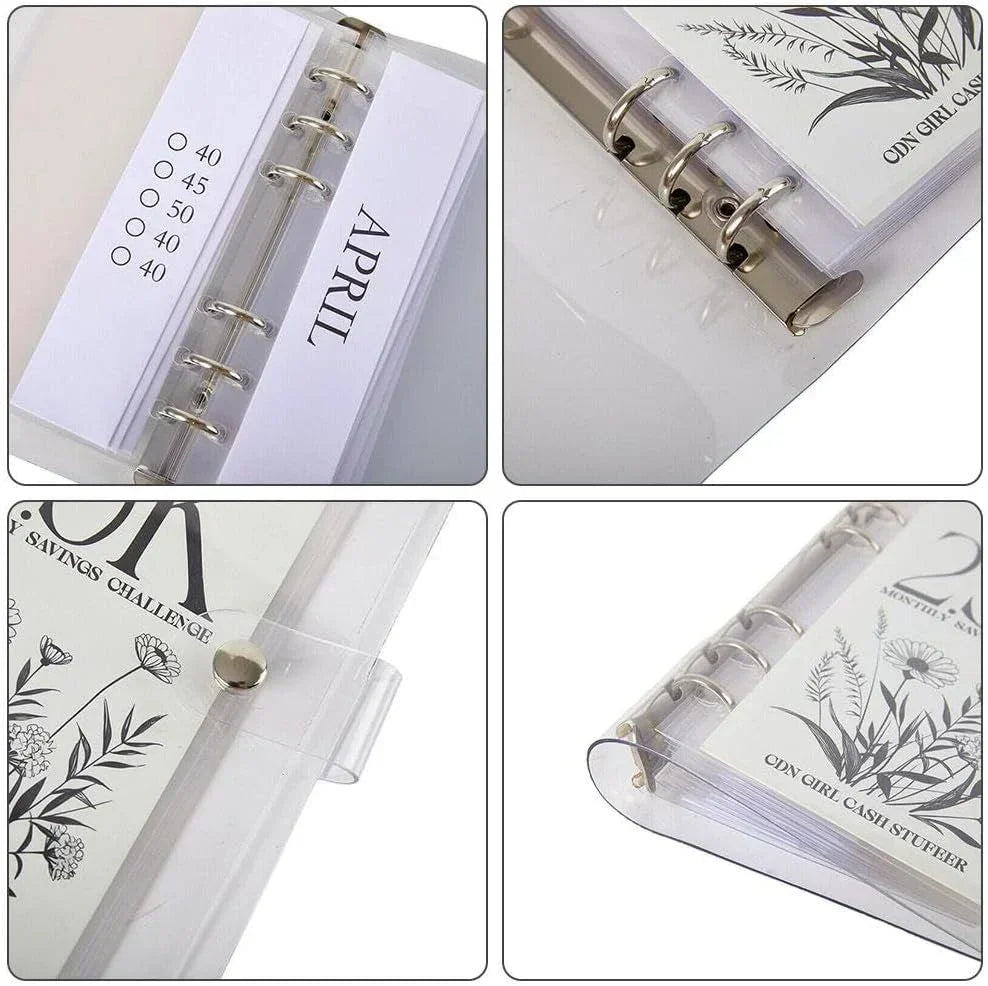 12-Month Envelopes Money Saving Challenge Binder  PVC Loose-Leaf Savings Organizer