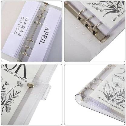 12-Month Envelopes Money Saving Challenge Binder  PVC Loose-Leaf Savings Organizer