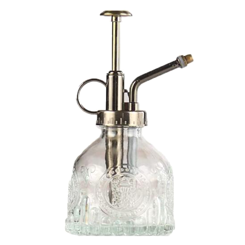 Vintage Embossed Glass Bottle, Metal Nozzle