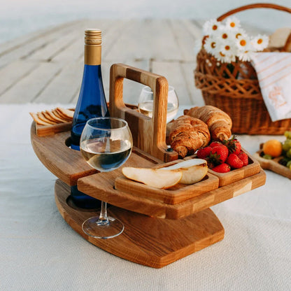 Portable Wooden Wine Picnic Table Foldable Stylish
