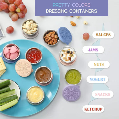 Sealable stainless steel sauce containers, durable design (set of 6)