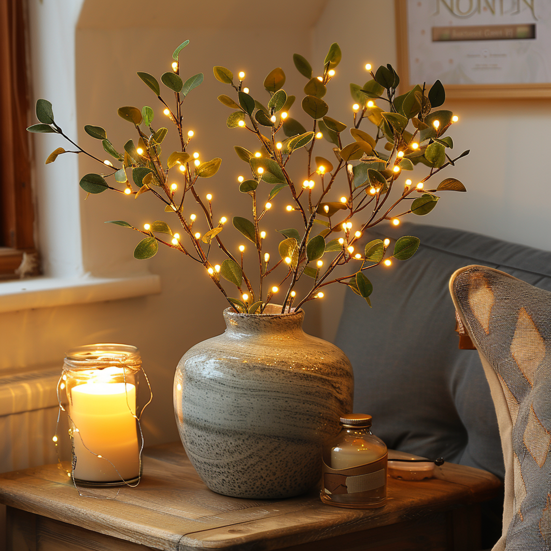 Branche d'olivier décorative à LED, blanc chaud