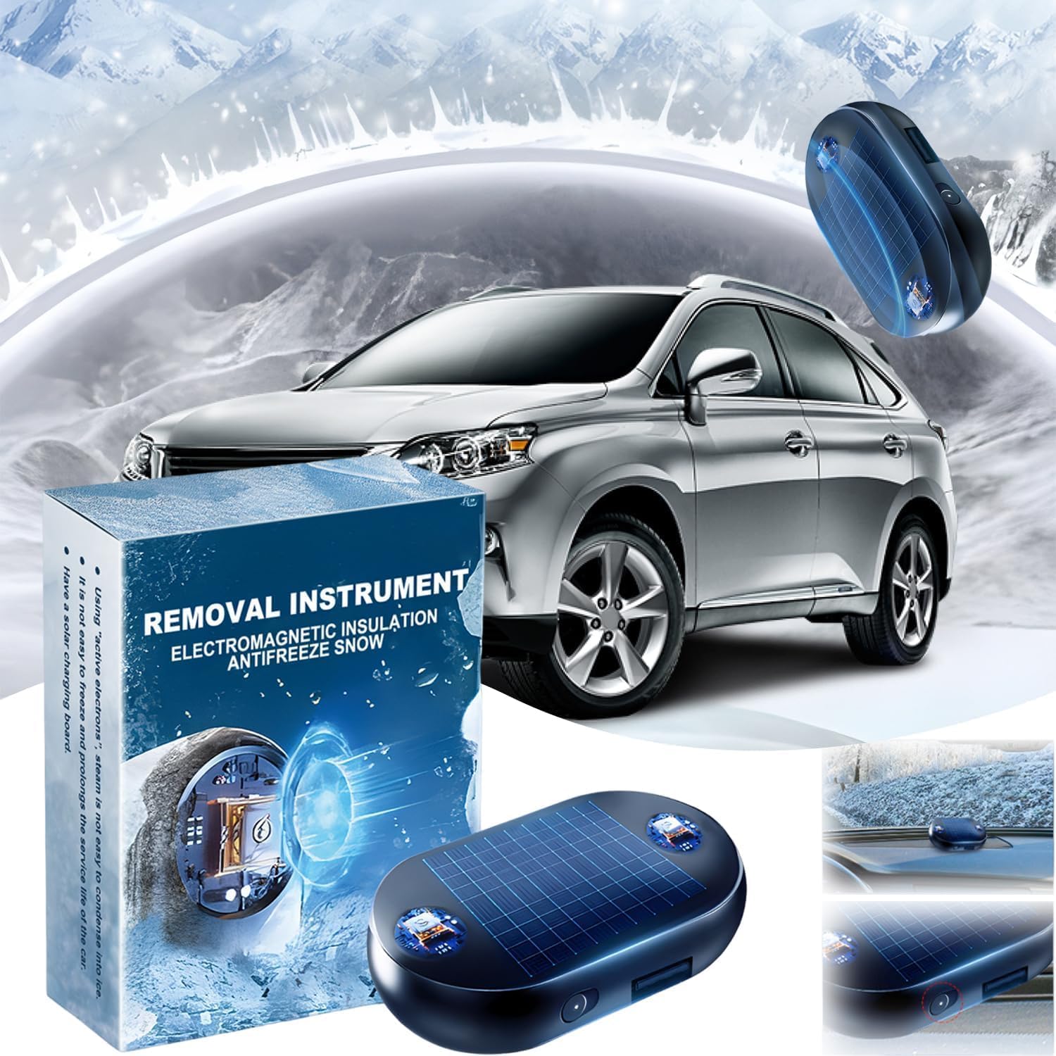 Dispositif antigel pour pare-brise de voiture, alimenté par USB et à l'énergie solaire