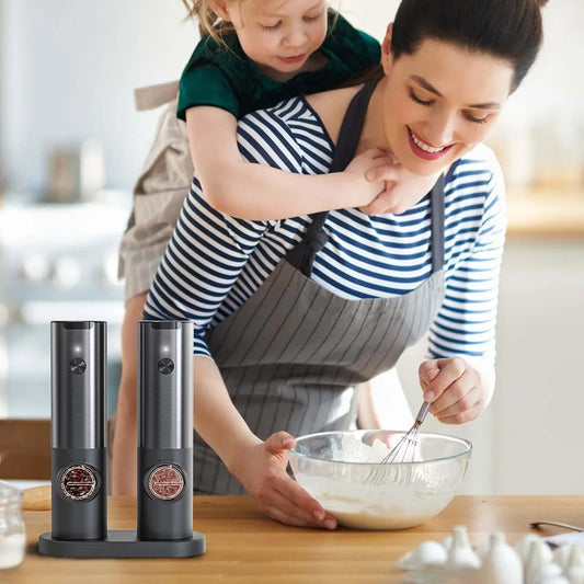 Sleek Electric Salt and Pepper Mill, Rechargeable Design