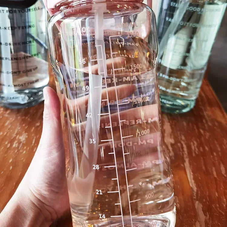 Large Capacity Water Bottle, Portable with Time Markers and Straw