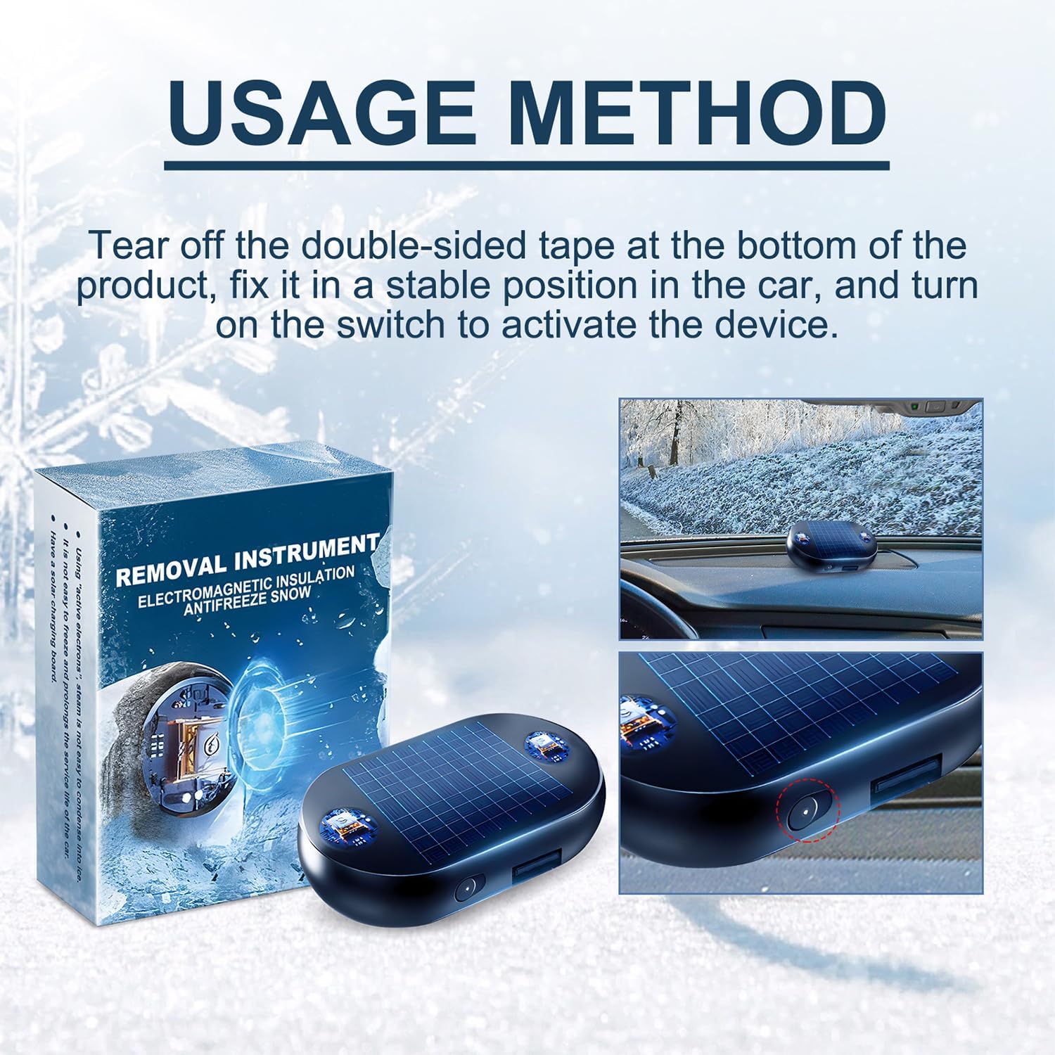 Dispositif antigel pour pare-brise de voiture, alimenté par USB et à l'énergie solaire