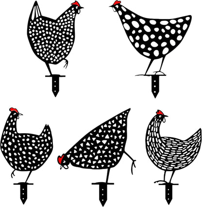 Charming Garden Decor, Metal Chicken Stake Set