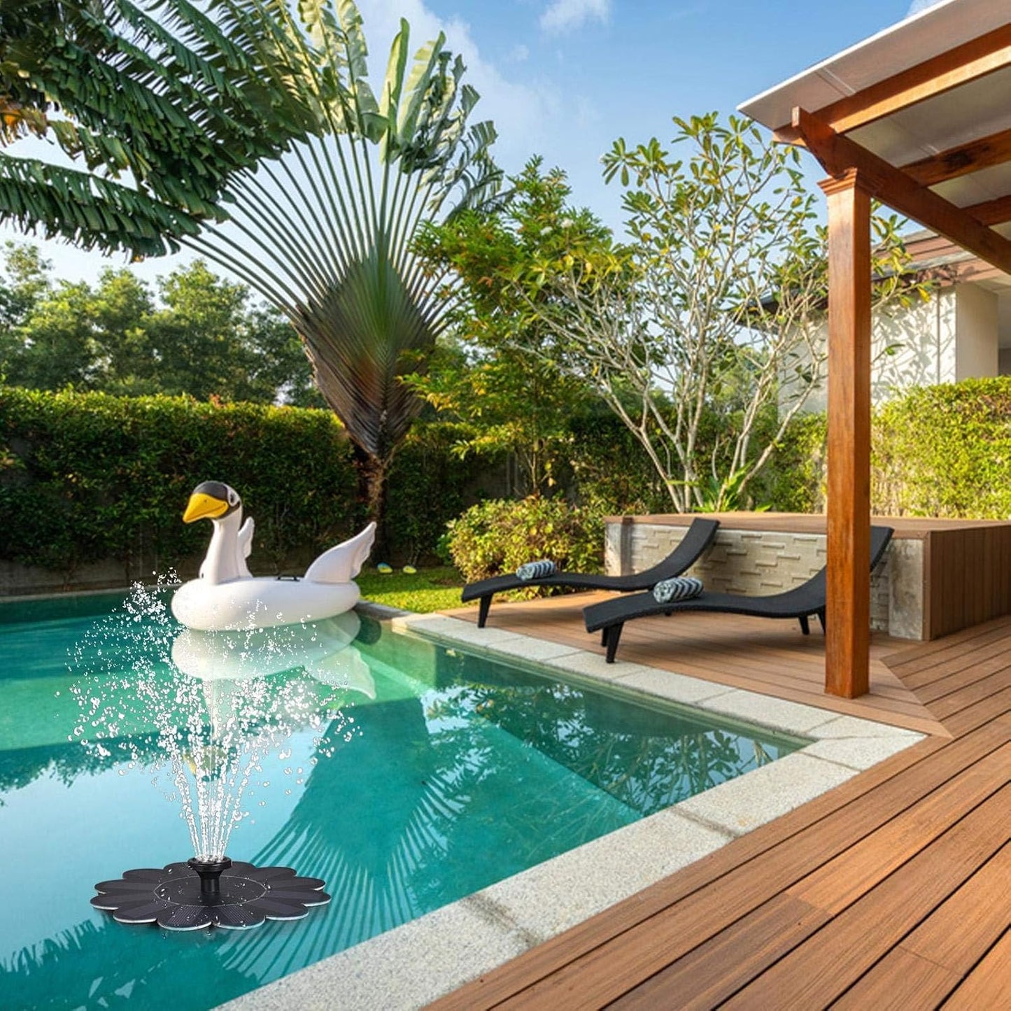 Solar-Activated Water Fountain, Decorative Flower Design for Gardens and Pools