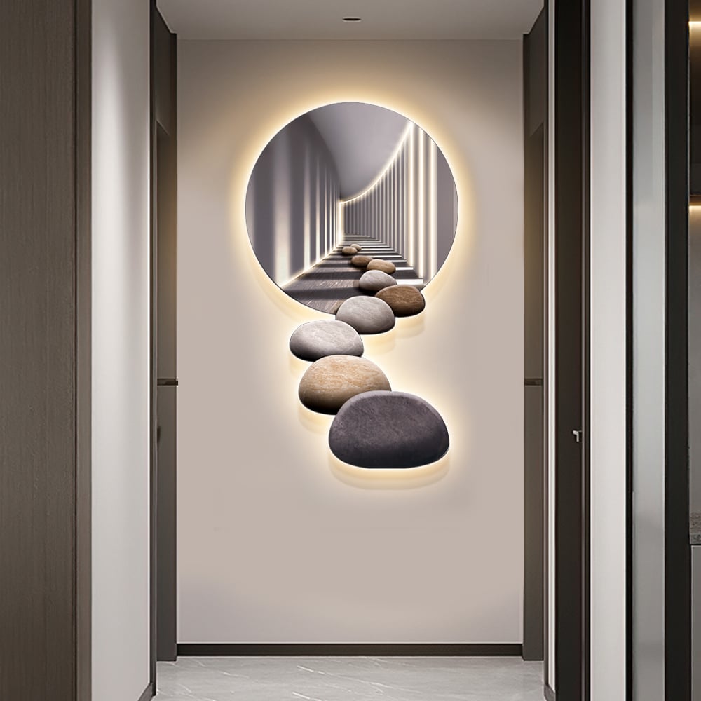 LED Wall Art With Stone Abstract Design  Modern Acrylic Decor