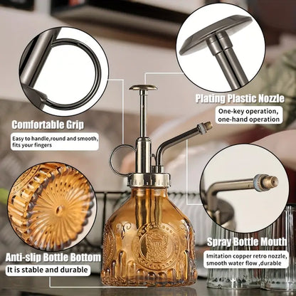 Vintage Embossed Glass Bottle, Metal Nozzle