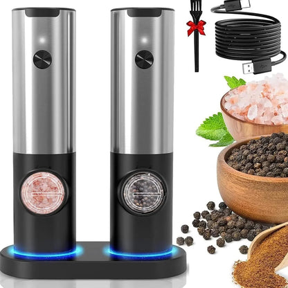 Sleek Electric Salt and Pepper Mill, Rechargeable Design