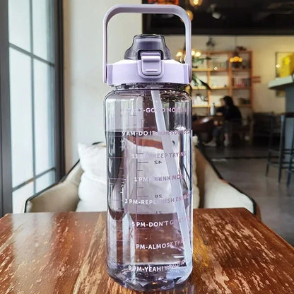 Large Capacity Water Bottle, Portable with Time Markers and Straw
