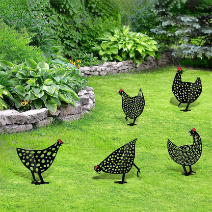 Charming Garden Decor, Metal Chicken Stake Set