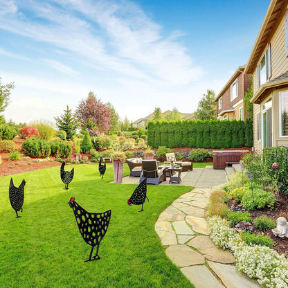 Charming Garden Decor, Metal Chicken Stake Set