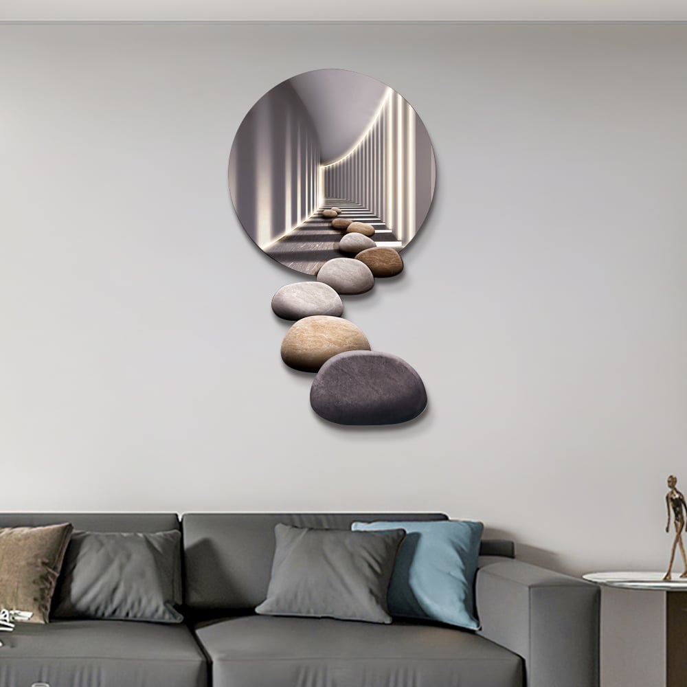 LED Wall Art With Stone Abstract Design  Modern Acrylic Decor