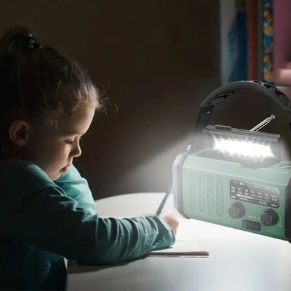 Solar-powered emergency radio, multi-functional power bank