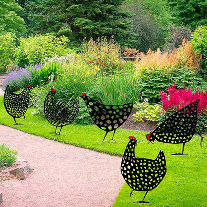 Charming Garden Decor, Metal Chicken Stake Set