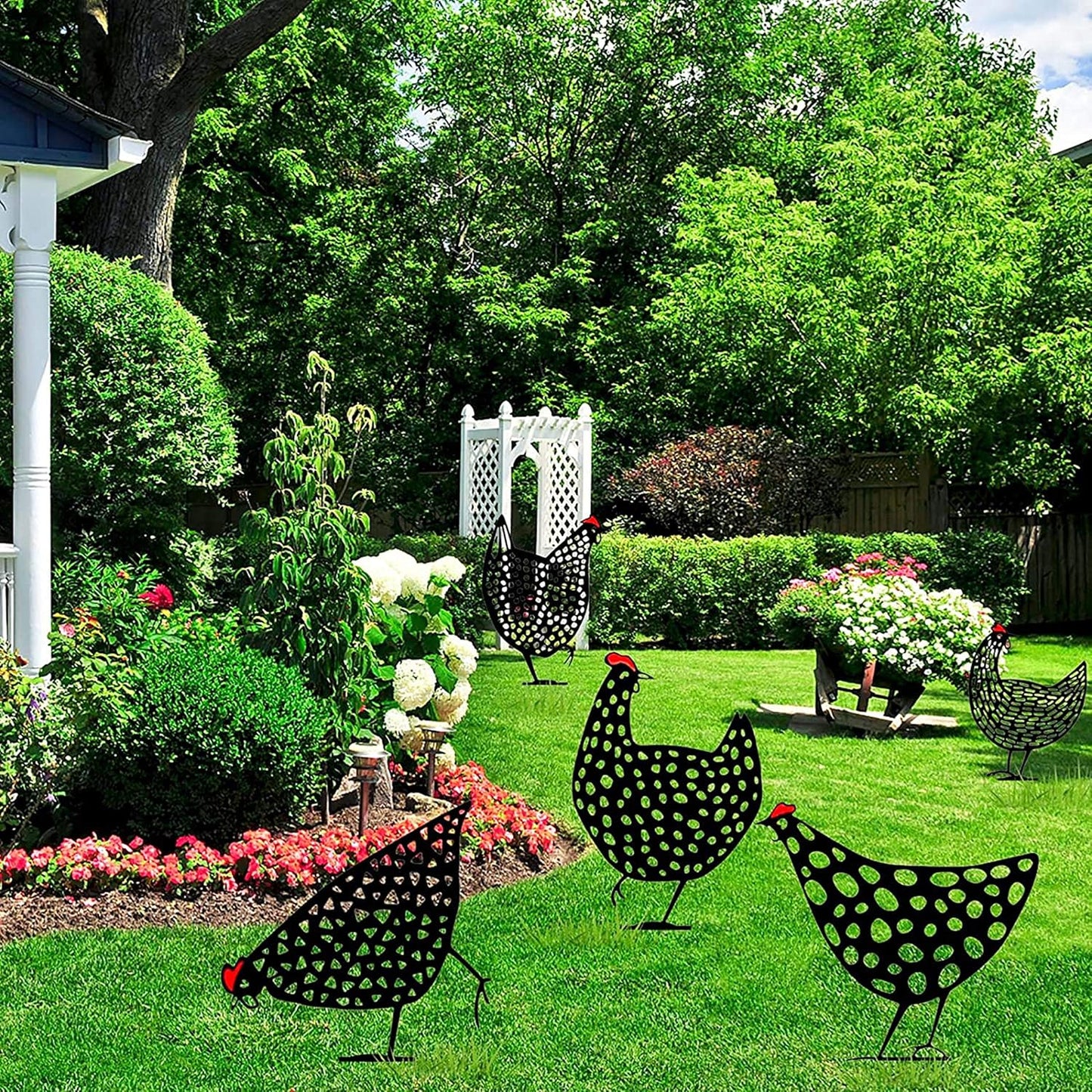 Charming Garden Decor, Metal Chicken Stake Set