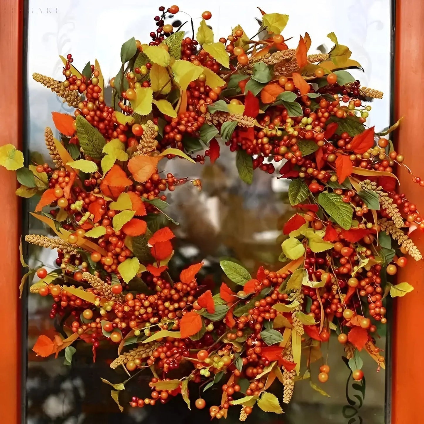 Autumn-Inspired Rattan Wall Wreath, Berry and Leaf Accents