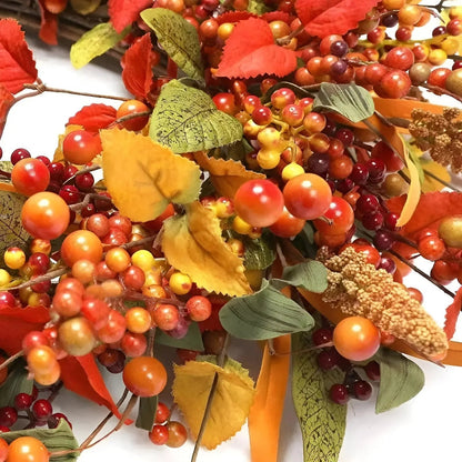 Autumn-Inspired Rattan Wall Wreath, Berry and Leaf Accents