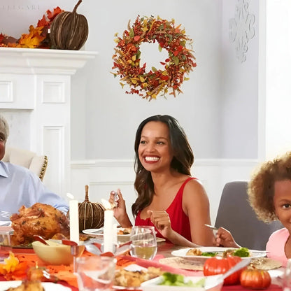 Autumn-Inspired Rattan Wall Wreath, Berry and Leaf Accents