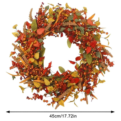 Autumn-Inspired Rattan Wall Wreath, Berry and Leaf Accents