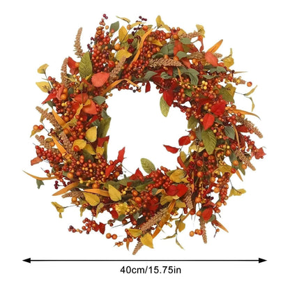 Autumn-Inspired Rattan Wall Wreath, Berry and Leaf Accents
