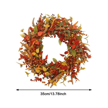 Autumn-Inspired Rattan Wall Wreath, Berry and Leaf Accents