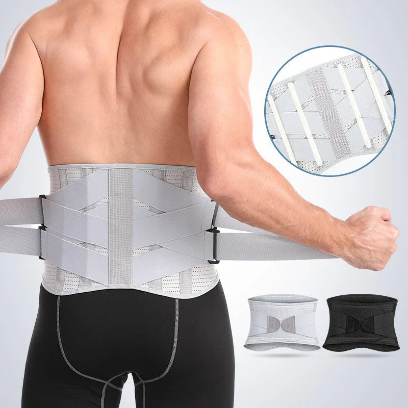 Supportive lumbar brace, pain alleviation