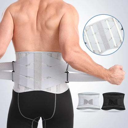 Supportive lumbar brace, pain alleviation