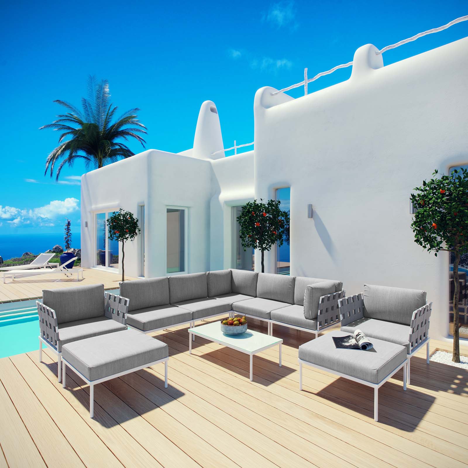 Harmony 10 Piece Outdoor Patio Aluminum Sectional Sofa Set by Modway