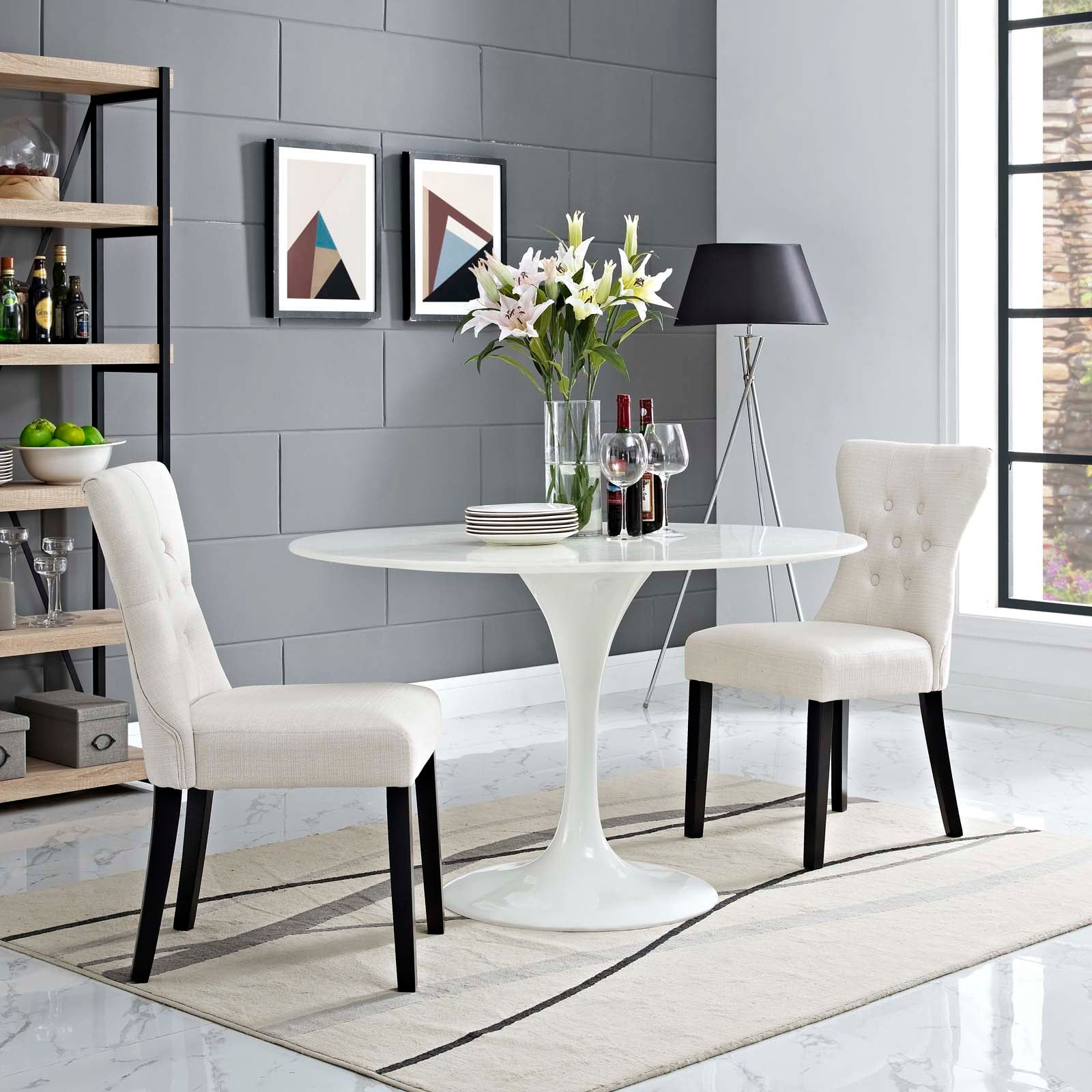 Silhouette Upholstered Fabric Dining Side Chairs Set of 4 by Modway
