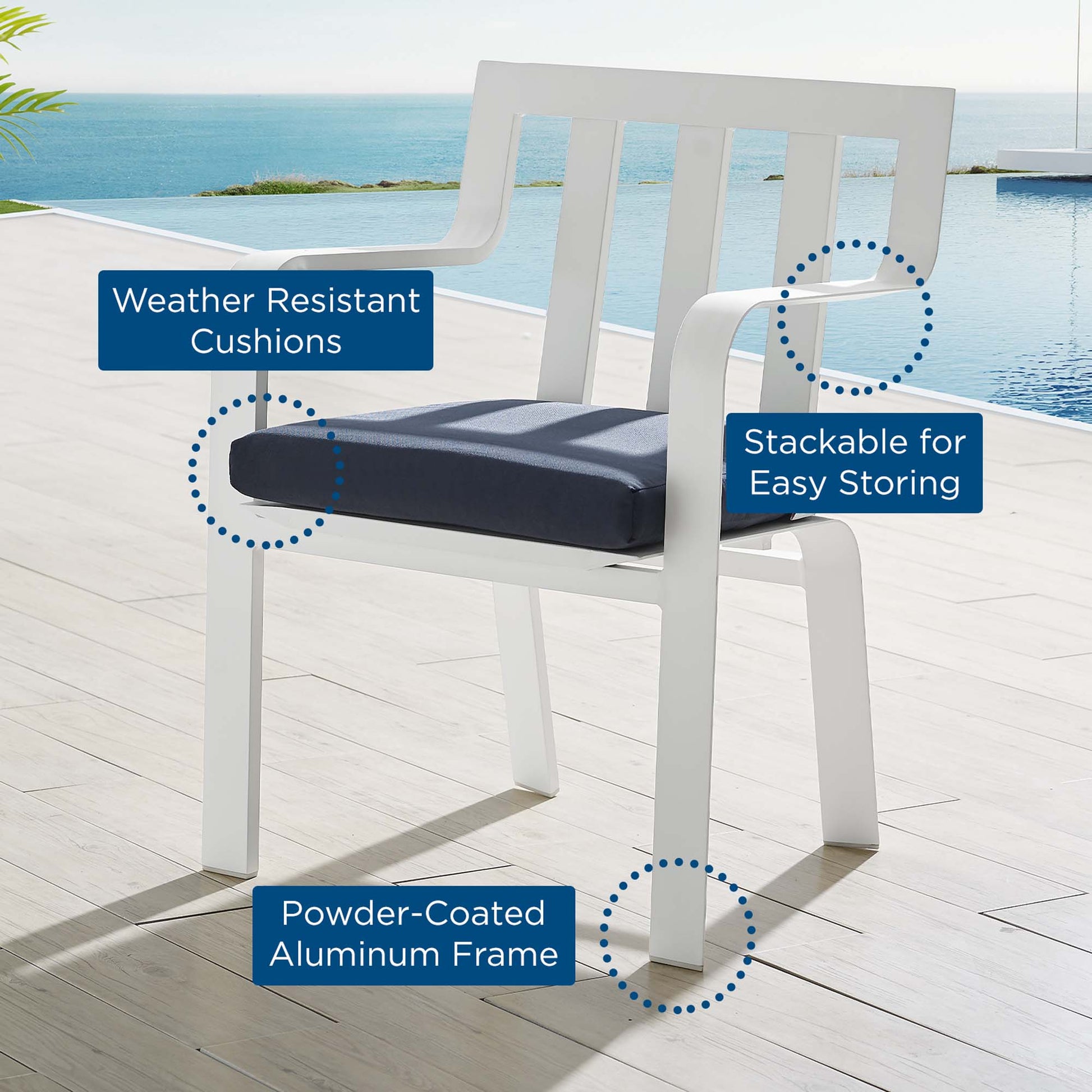 Raleigh Stackable Outdoor Patio Aluminum Dining Armchair by Modway