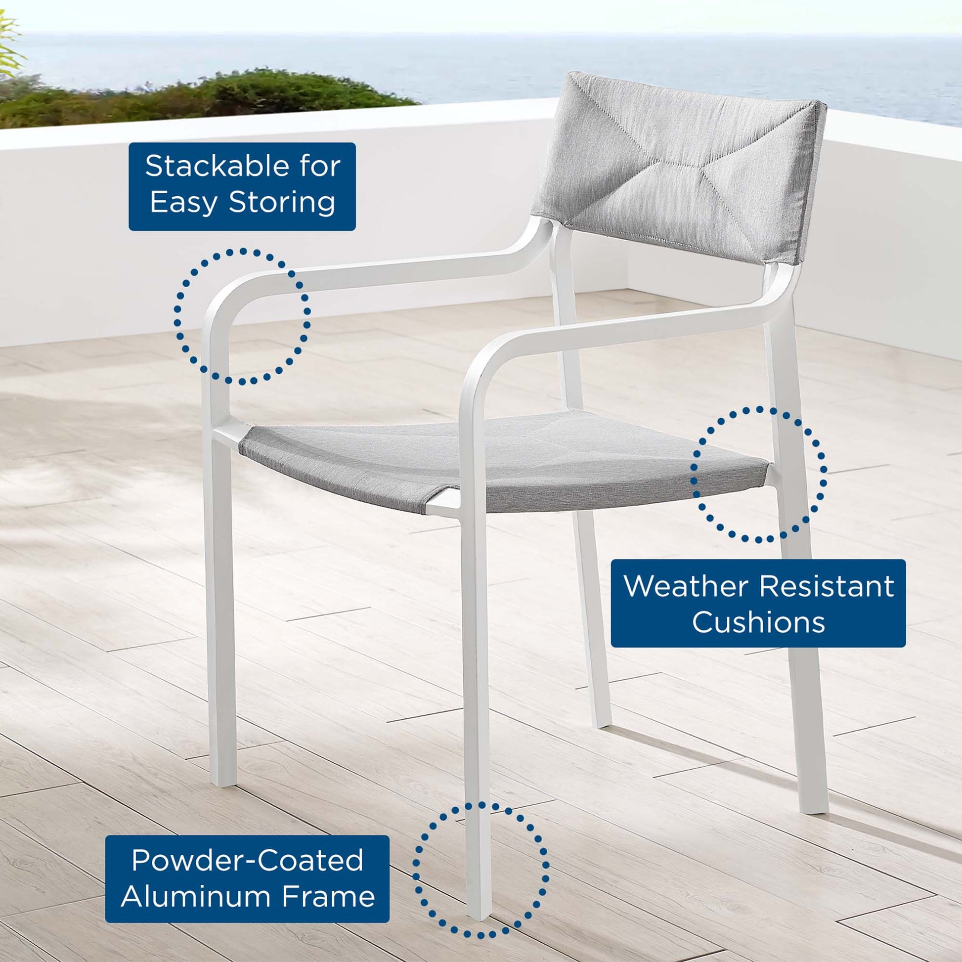 Raleigh Stackable Outdoor Patio Aluminum Dining Armchair by Modway