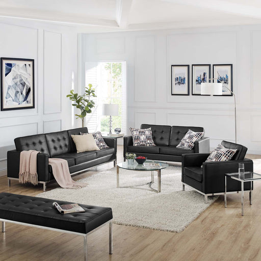 Loft 3 Piece Tufted Upholstered Faux Leather Set