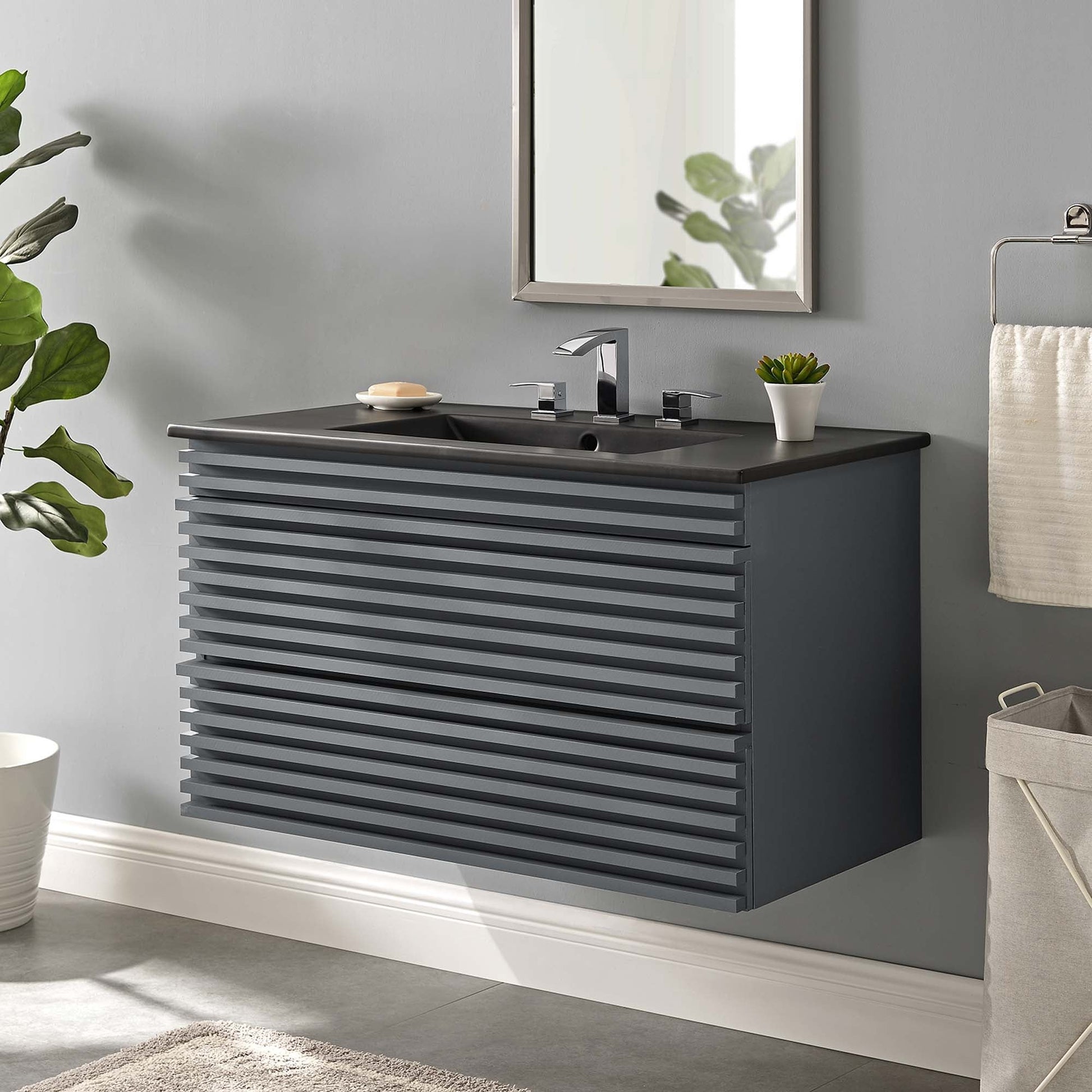 Render Wall-Mount Bathroom Vanity with Black Basin Included