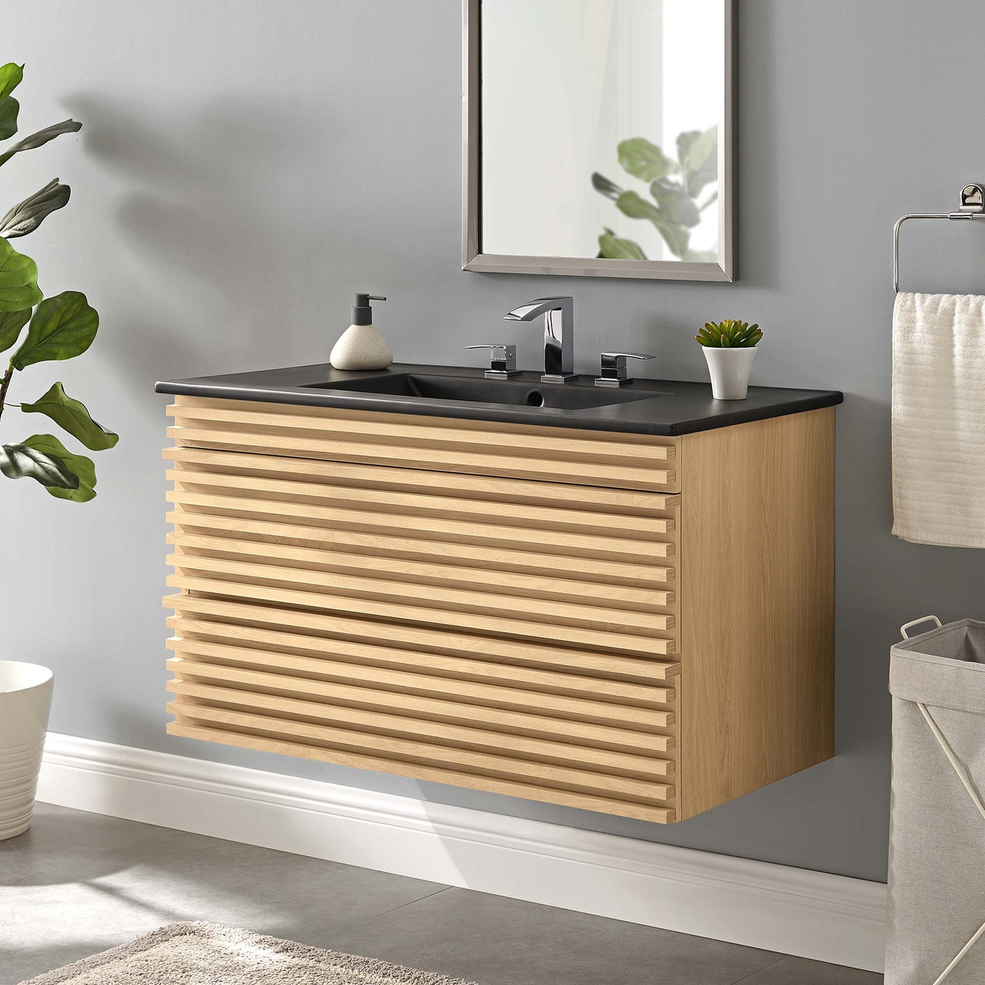 Render Wall-Mount Bathroom Vanity with Black Basin Included