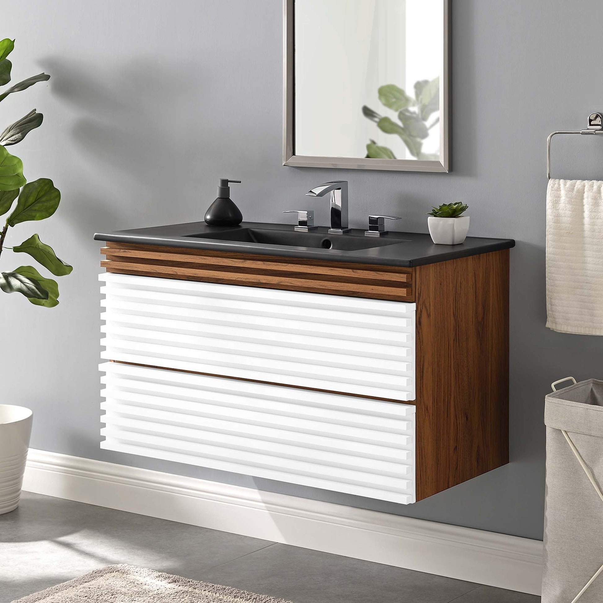 Render Wall-Mount Bathroom Vanity with Black Basin Included
