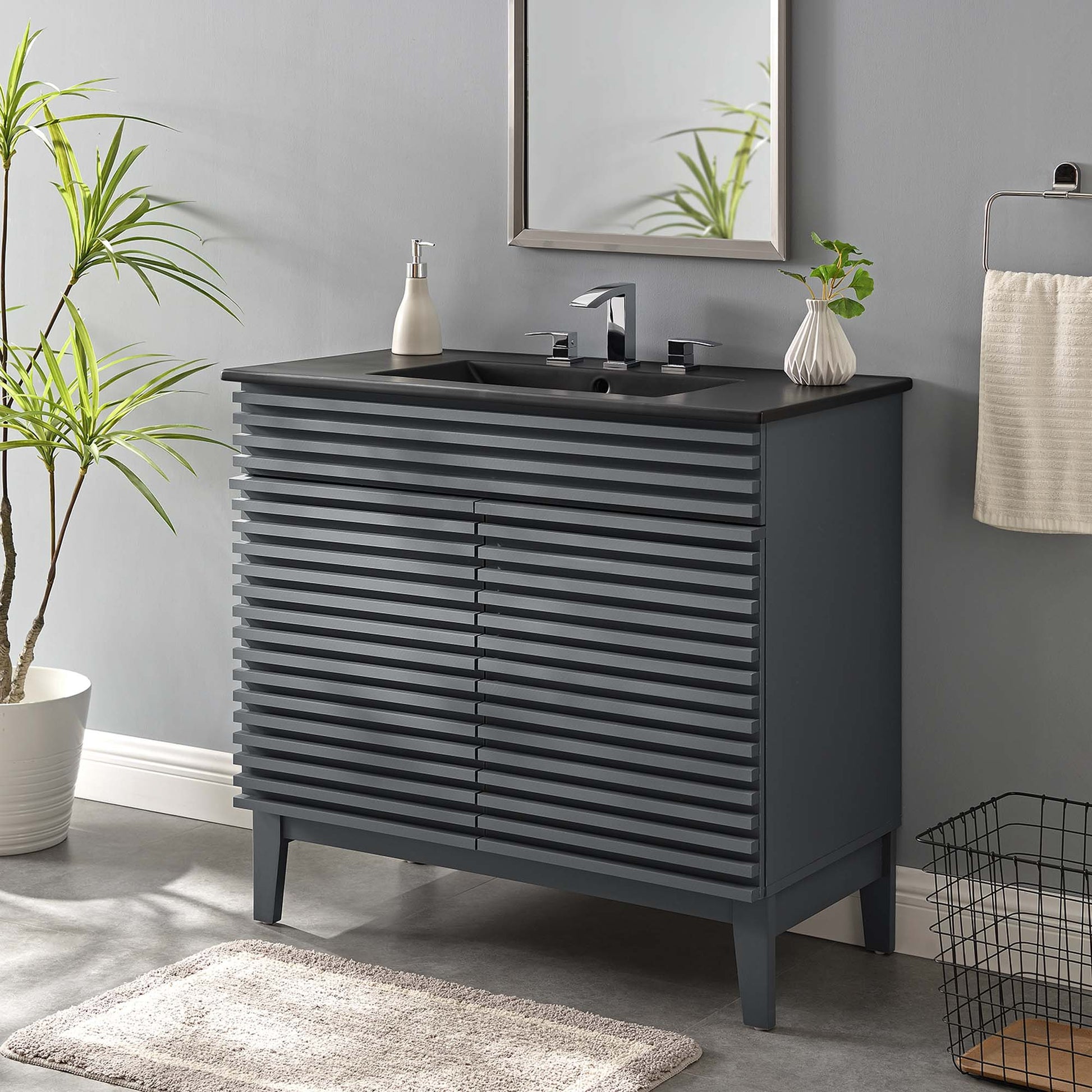Render Bathroom Vanity with Black Basin Included