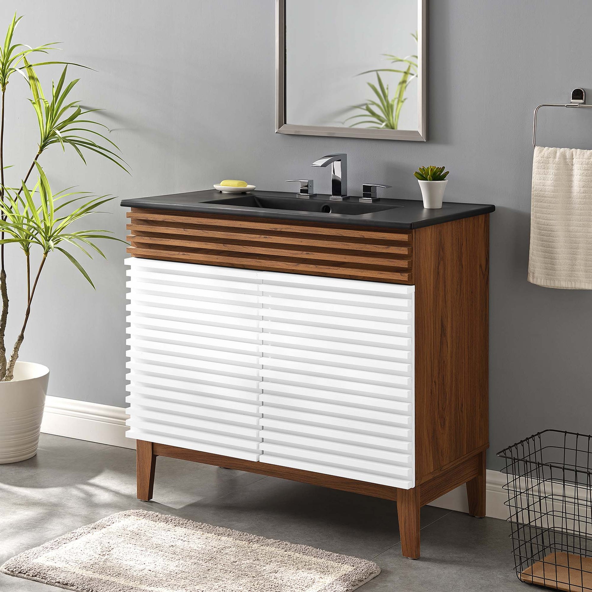 Render Bathroom Vanity with Black Basin Included